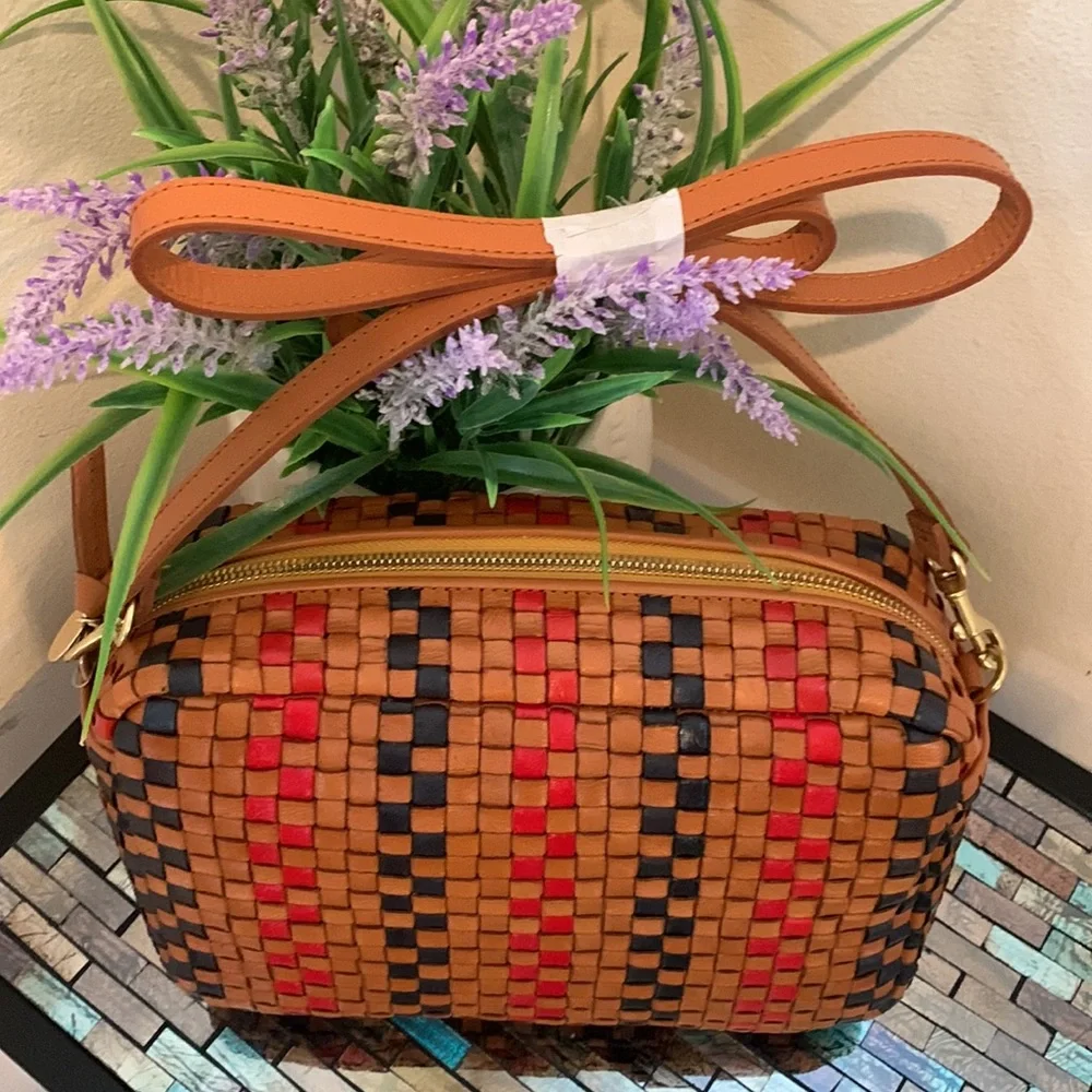 Clare V . Marisol Woven Leather Crossbody Bag, PINSTRIPE WOVEN CHECKER - Picture 10 of 17